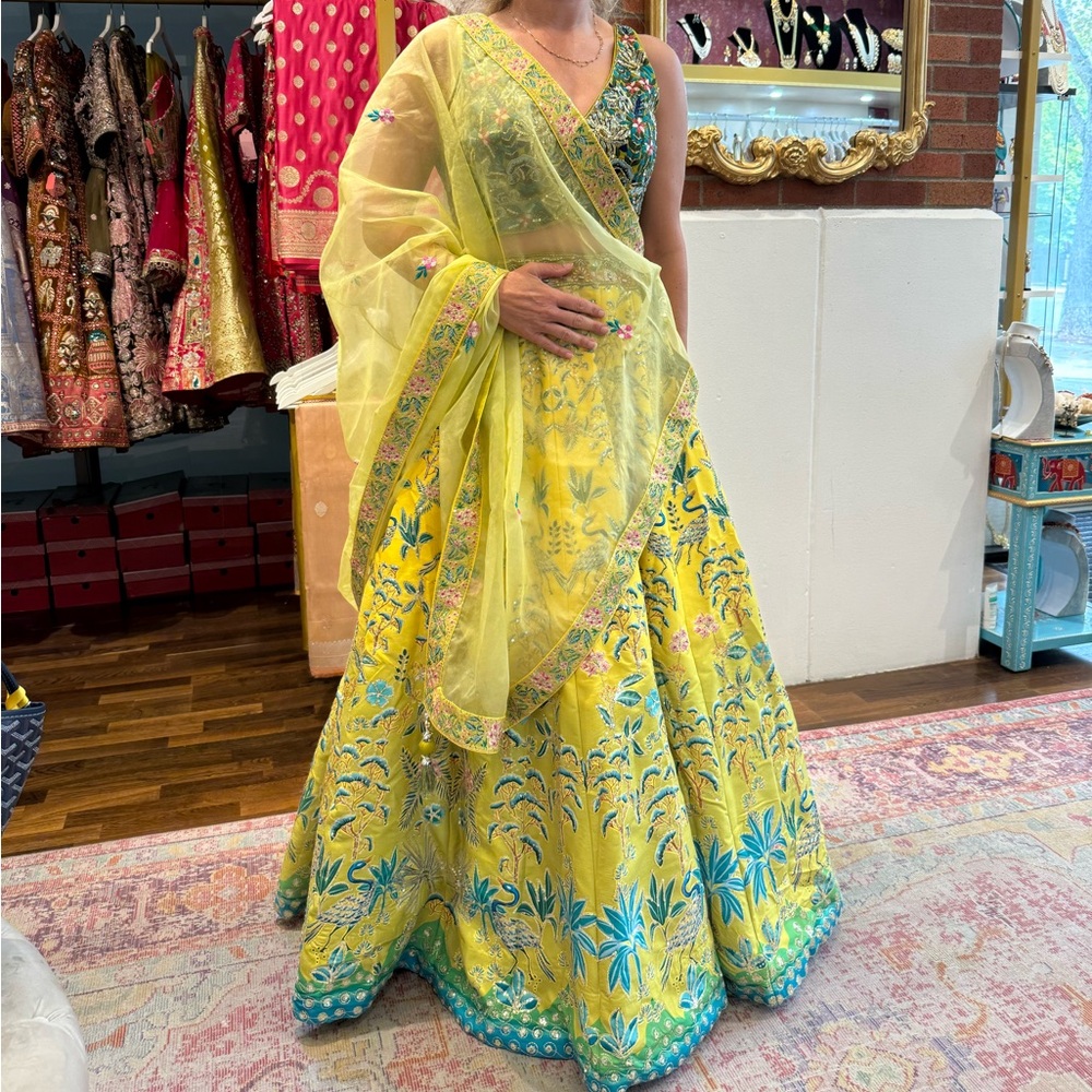 Yellow and Blue Floral Lehenga
